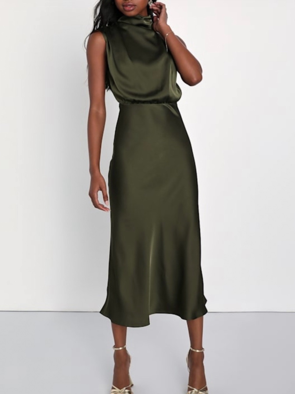 Lulu's Olive Green One-Shoulder Satin Dress